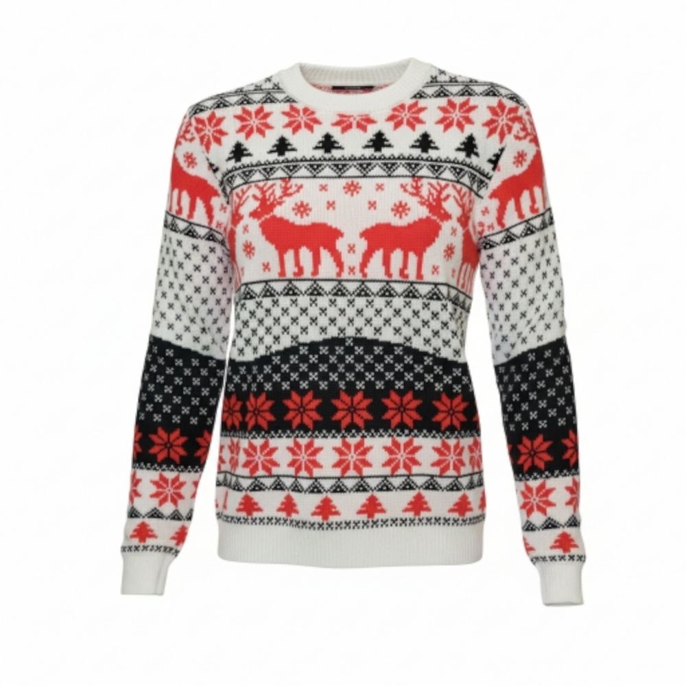 Festive Reindeer Knit Sweater - Red, Black, and White - NWOT
